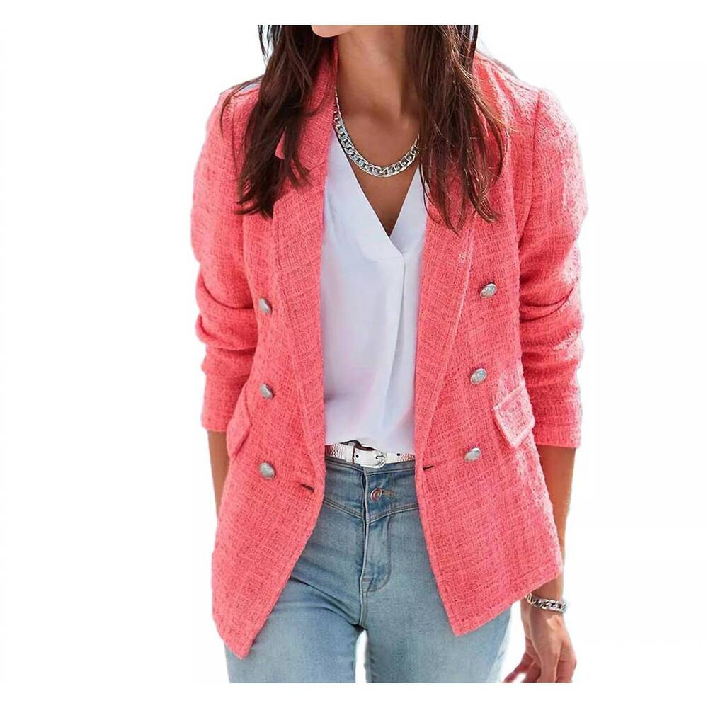 NEW LASCANA double breasted boucle blazer in coral